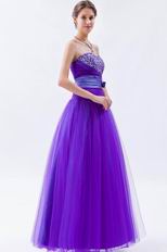 Elegant Beaded Blue Violet Evening Party Dress With Ribbon