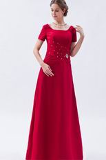 Exquisite Square Short Sleeves Wine Red Evening Dress