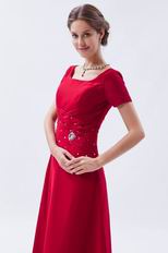 Exquisite Square Short Sleeves Wine Red Evening Dress