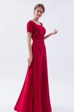 Exquisite Square Short Sleeves Wine Red Evening Dress