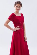 Exquisite Square Short Sleeves Wine Red Evening Dress