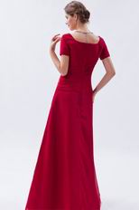 Exquisite Square Short Sleeves Wine Red Evening Dress