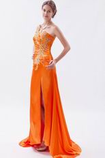 New Sun Orange Split Skirt Evening Dress With Applique