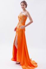 New Sun Orange Split Skirt Evening Dress With Applique