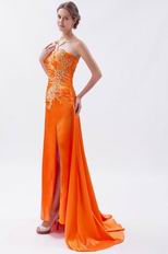 New Sun Orange Split Skirt Evening Dress With Applique