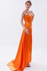 New Sun Orange Split Skirt Evening Dress With Applique