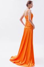 New Sun Orange Split Skirt Evening Dress With Applique