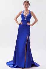 Sexy Backless Lady Favorite Mineral Blue Split Evening Dress