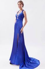 Sexy Backless Lady Favorite Mineral Blue Split Evening Dress