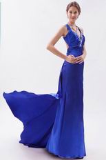 Sexy Backless Lady Favorite Mineral Blue Split Evening Dress