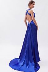 Sexy Backless Lady Favorite Mineral Blue Split Evening Dress