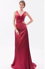 Pretty V-Neck Dropped Waist Cardinal Red Evening Dress