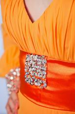 New Style V Neck Long Sleeves Orange Evening Dress