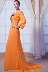 New Style V Neck Long Sleeves Orange Evening Dress