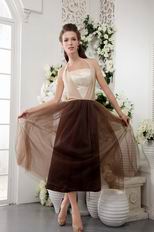 Brown Halter Tea-length Short Evening Dress With Lace