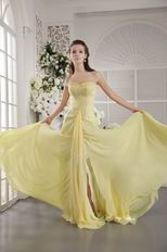 Corset Back Yellow Chiffon Evening Dress For Women