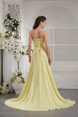 Corset Back Yellow Chiffon Evening Dress For Women