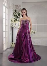 Purple Floor Length Taffeta Evening Dress With Embroidery