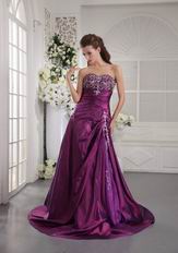 Purple Floor Length Taffeta Evening Dress With Embroidery