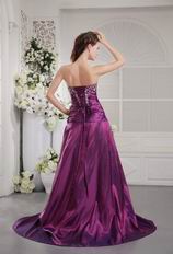 Purple Floor Length Taffeta Evening Dress With Embroidery