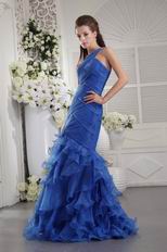 One Shoulder Mermaid Royal Blue Dresses For Evening