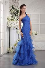 One Shoulder Mermaid Royal Blue Dresses For Evening