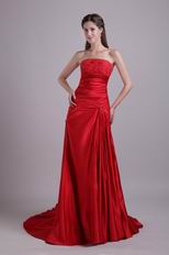 Strapless Wine Red Evening Dress With Embroidery