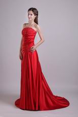 Strapless Wine Red Evening Dress With Embroidery