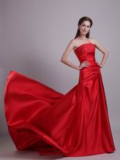 Strapless Wine Red Evening Dress With Embroidery