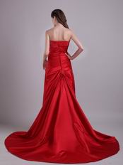 Strapless Wine Red Evening Dress With Embroidery