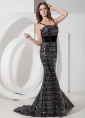 Spaghetti Straps Black Sequin Mermaid Evening Dress