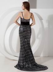 Spaghetti Straps Black Sequin Mermaid Evening Dress