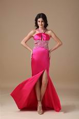 Sexy Halter Backless Fuchsia Top Evening Dress With Side Split