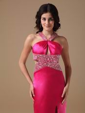 Sexy Halter Backless Fuchsia Top Evening Dress With Side Split