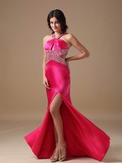 Sexy Halter Backless Fuchsia Top Evening Dress With Side Split