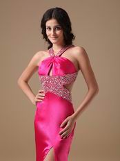 Sexy Halter Backless Fuchsia Top Evening Dress With Side Split