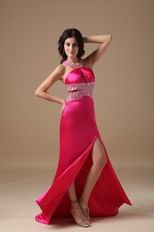 Sexy Halter Backless Fuchsia Top Evening Dress With Side Split