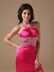 Sexy Halter Backless Fuchsia Top Evening Dress With Side Split