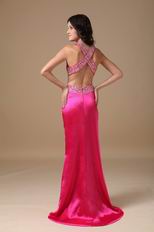 Sexy Halter Backless Fuchsia Top Evening Dress With Side Split