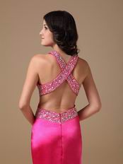 Sexy Halter Backless Fuchsia Top Evening Dress With Side Split