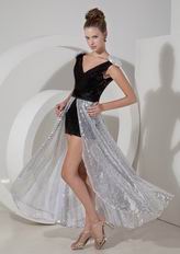 Black Sequin Detachable Skirt Evening Party Dress