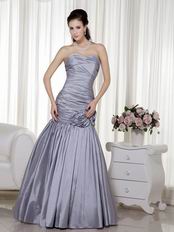 Silver Taffeta Floor Length Handmade Evening Dress Cheap