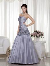 Silver Taffeta Floor Length Handmade Evening Dress Cheap