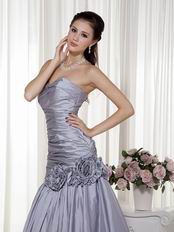 Silver Taffeta Floor Length Handmade Evening Dress Cheap