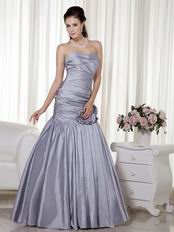 Silver Taffeta Floor Length Handmade Evening Dress Cheap