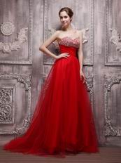 Long Skirt Red A-line Evening Dress Top Designer 2014