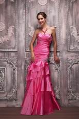 Hot Pink Sweet heart Layers Evening Dress With Beading