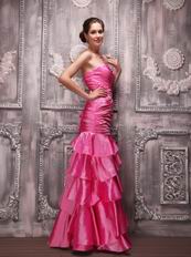 Hot Pink Sweet heart Layers Evening Dress With Beading