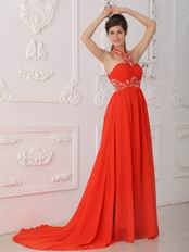 Halter Top 2014 Formal Evening Dress In Orange Red