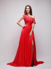 High Low Neckline Red Chiffon Night Party Dress For Girl